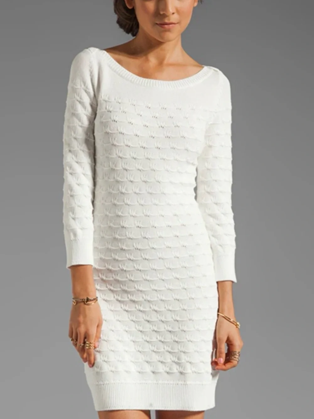 Milly Ecru November Knit Knit Sailor Stitch Sweater Dress